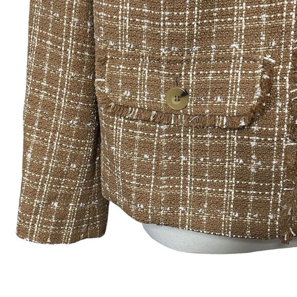 Talbots Womens Size 16WP Tweed Fringe Blazer Jacket Tan White Office Career - Picture 7 of 13